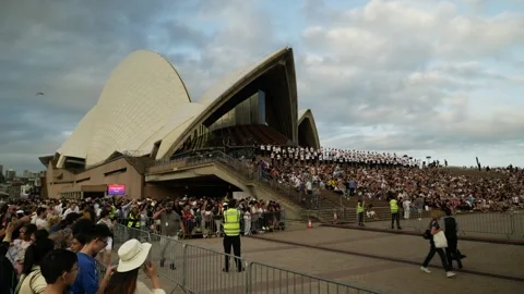Crowds on the steps at Sydney Opera House Australia Day 6K Stock Footage 330381633