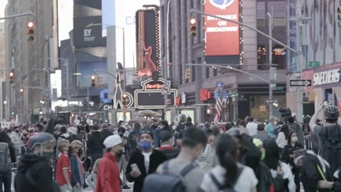 Crowds in Time Square for 2020 Biden presidential election Stock Footage 142724051