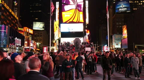 The crowds in Times Square at night Stock Footage 50223145