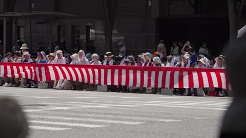 Crowds Wait Behind Festival Barrier Before Gion Matsuri Parade in Japan Stock Footage 346789092