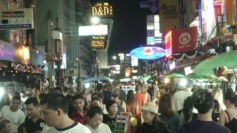 Crowds Walk Down Khao San Road Stock Footage 69879697