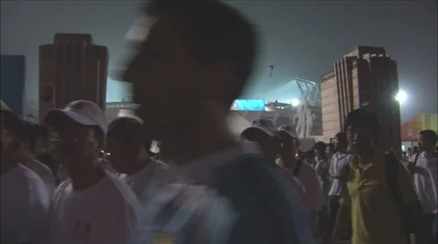 Crowds walking, Beijing Olympic games, China Stock Footage 57404442