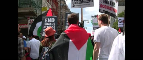 Crowds Walking Marching for Gaza on August 9 2014 Central London Stock Footage 144235908