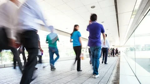 Crowds walking in pedestrian bridge,timelapse Stock Footage 22153735