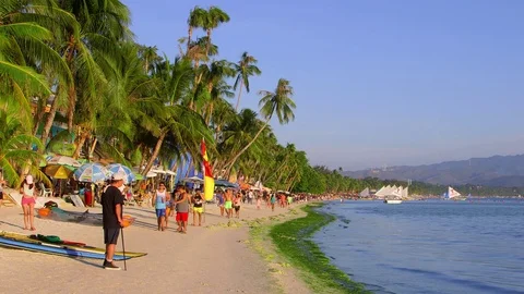 CROWDS WALKING WHITE BEACH BORACAY PHILIPPINES Stock-Footage 76833587