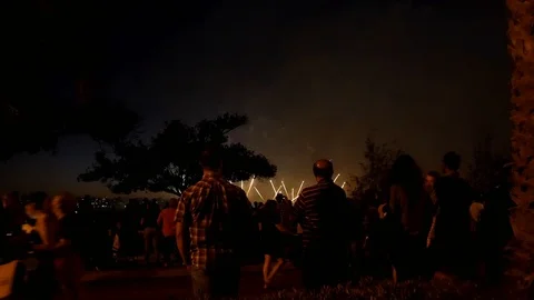 Crowds watching fireworks display Australia Day Skyworks Perth Stock Footage 101843776