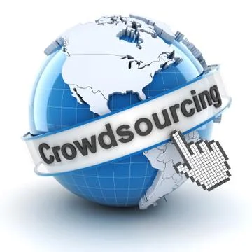 Crowdsourcing symbol with globe and cursor, 3d render Stock Illustration