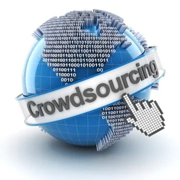 Crowdsourcing symbol with globe and cursor, 3d render Stock Illustration