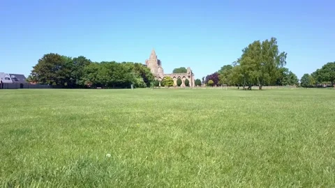 Crowland Abbey Drone low fast approach over Snowden Field Stock Footage 161875801