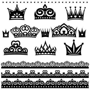 Crown accessory set, vector illustration, isolated on white background, black Stock Illustration