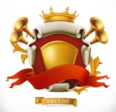 Crown and Shield. King. 3d vector icon Stock Illustration