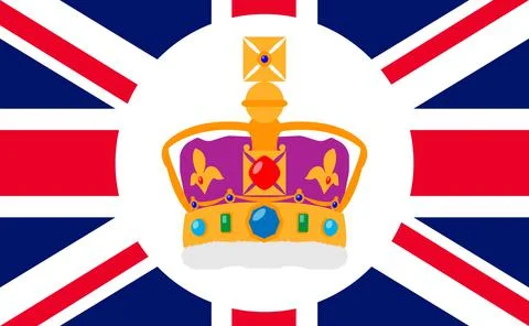 Crown and the Union Jack on background. Poster Concept, card, banner, backgro Stock Illustration