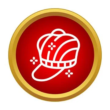 Crown baseball cap icon in red and gold frame Stock Illustration