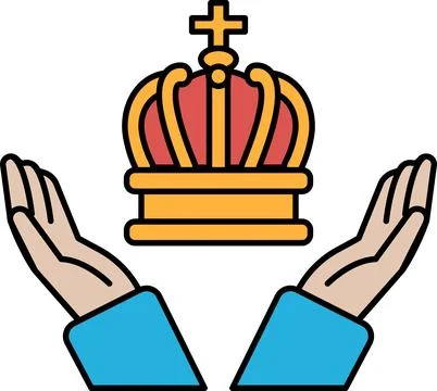 A crown is being held by two hands, symbolizing protection and authority Stock Illustration