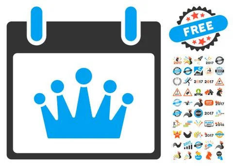 Crown Calendar Day Flat Vector Icon With Bonus Stock Illustration