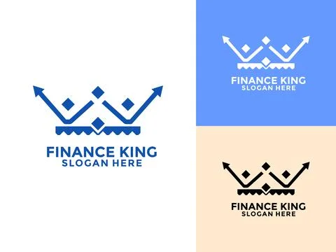 Crown with chart graph diagram and arrow, King Finance logo vector, Creativ.. Stock Illustration