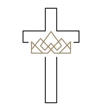 Crown on christian cross vector symbol combining faith, royalty, and triump.. Ilustración de archivo