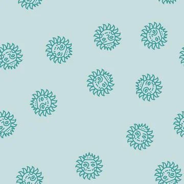 Crown cute sun character line seamless pattern Stock Illustration