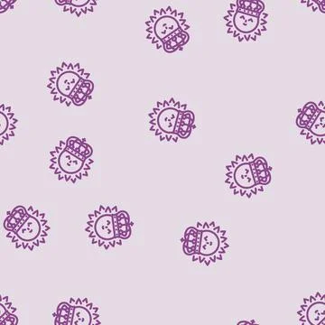 Crown cute sun character line vector seamless pattern Stock Illustration