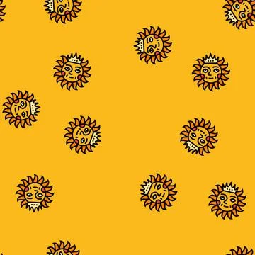 Crown cute sun character vector seamless pattern イラスト素材