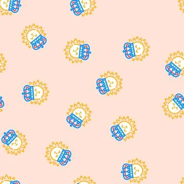 Crown cute sun character vector seamless pattern Stock Illustration