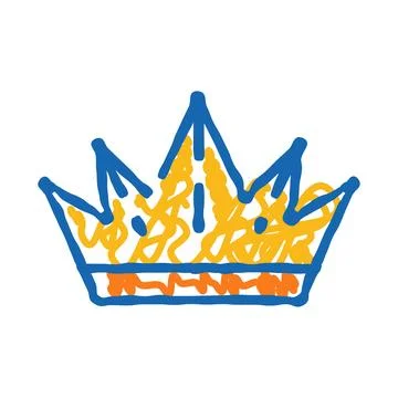 Crown doodle drawing in blue and yellow colors Stock Illustration