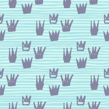 Crown doodle elements seamless hand drawn pattern. Bright background with str イラスト素材