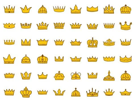 Crown doodle icon set isolated on white back. Royal or queen sign, premium sy Stock Illustration