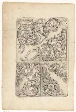 Crown elements or frames of leaf raft; Architectura von den Funf Seuvlen (... Stock Photos