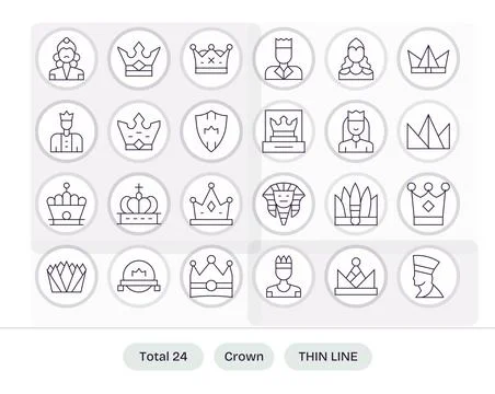 Crown Essential Vector Set including 24 Pixel Optimized Thin Line 64x64 Icons イラスト素材