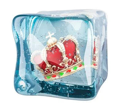 Crown frozen in ice cube, 3D rendering 스톡 일러스트