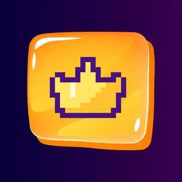 Crown glossy ui button with pixelated color icon Stock Illustration