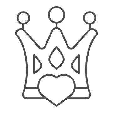 Crown with heart thin line icon. Status vector illustration isolated on white Stock Illustration