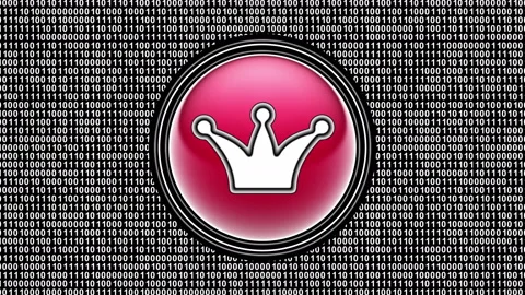 Crown icon. Binary code ( array of bits ) in the screen. Looping footage. Stock Footage 123859047