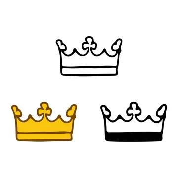 Crown icon set in doodles styles isolated on white background. Royal or queen Stock Illustration