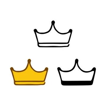 Crown icon set in doodles styles isolated on white background. Royal or queen Stock Illustration