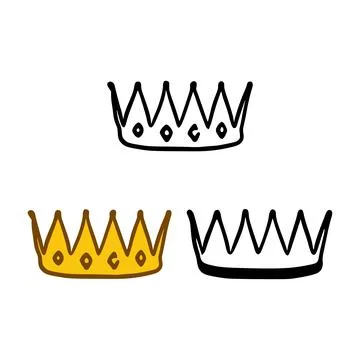 Crown icon set in doodles styles isolated on white background. Royal or queen Stock Illustration