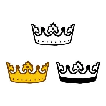 Crown icon set in doodles styles isolated on white background. Royal or queen Stock Illustration