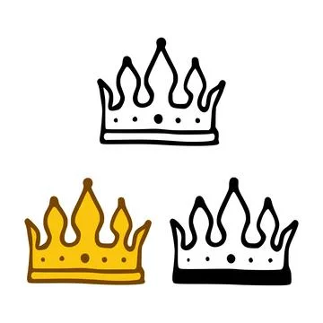 Crown icon set in doodles styles isolated on white background. Royal or queen Stock Illustration