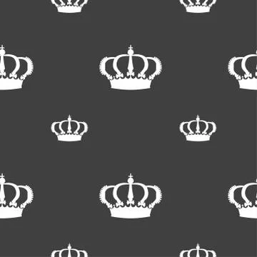 Crown icon sign. Seamless pattern on a gray background. Vector Stock Illustration