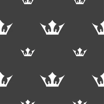Crown icon sign. Seamless pattern on a gray background. Vector 스톡 일러스트
