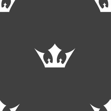 Crown icon sign. Seamless pattern on a gray background. Vector Stock Illustration