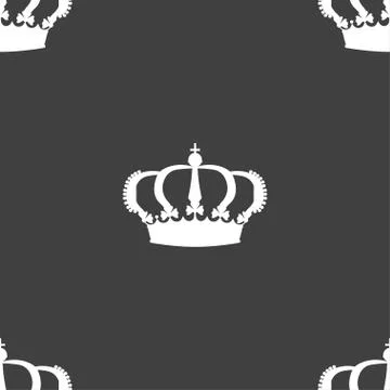 Crown icon sign. Seamless pattern on a gray background. Vector Stock Illustration