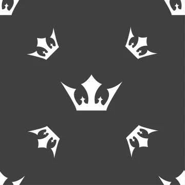 Crown icon sign. Seamless pattern on a gray background. Vector Illustrazione stock