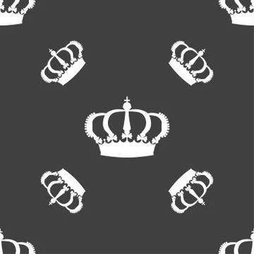 Crown icon sign. Seamless pattern on a gray background. Vector Stock Illustration