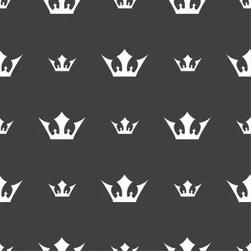 Crown icon sign. Seamless pattern on a gray background. Vector Illustrazione stock