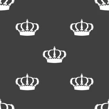 Crown icon sign. Seamless pattern on a gray background. Vector Stock Illustration