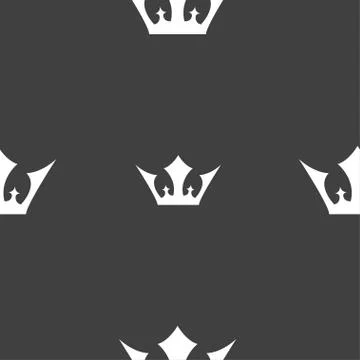 Crown icon sign. Seamless pattern on a gray background. Vector Stock Illustration