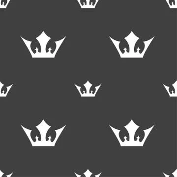 Crown icon sign. Seamless pattern on a gray background. Vector 스톡 일러스트