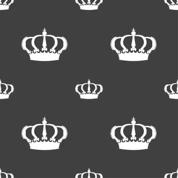 Crown icon sign. Seamless pattern on a gray background. Vector 스톡 일러스트